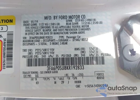 2019 Ford Fusion Energi Titanium из США, поврежденный, VIN 3FA6P0SU8KR192833